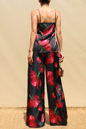 DD8715, Rose Printed Satin Cami Top & Pants Set