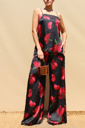 DD8715, Rose Printed Satin Cami Top & Pants Set