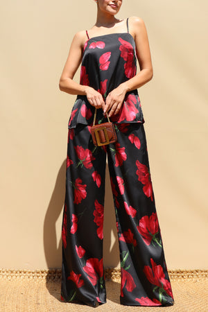 DD8715, Rose Printed Satin Cami Top & Pants Set