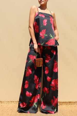 DD8715, Rose Printed Satin Cami Top & Pants Set