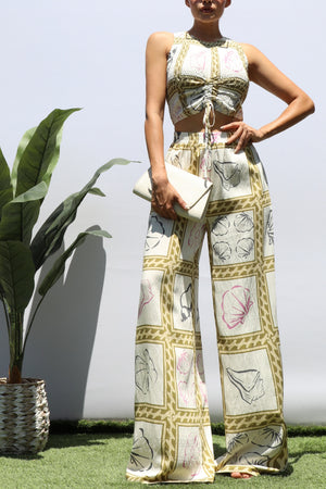 DD8474, PRINTED SMOCKED TOP AND PANTS SET