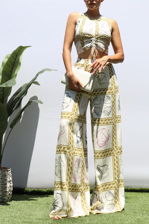 DD8474, PRINTED SMOCKED TOP AND PANTS SET