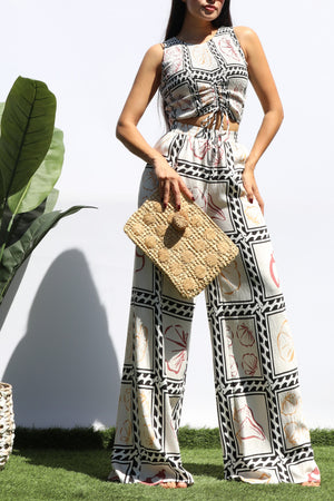 DD8474, PRINTED SMOCKED TOP AND PANTS SET