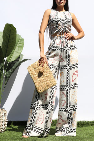 DD8474, PRINTED SMOCKED TOP AND PANTS SET