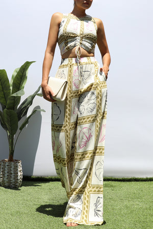 DD8474, PRINTED SMOCKED TOP AND PANTS SET