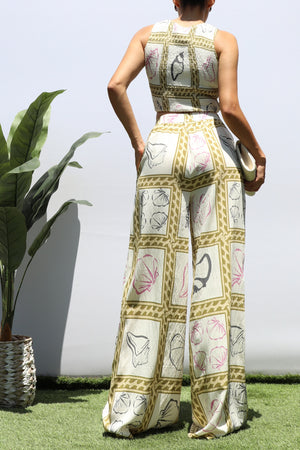 DD8474, PRINTED SMOCKED TOP AND PANTS SET