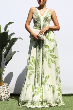 DD8459, PRINTED V NECK MAXI DRESS