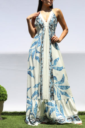 DD8459, PRINTED V NECK MAXI DRESS