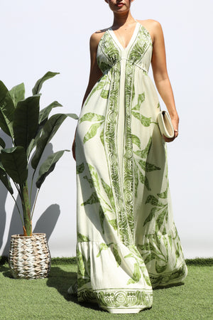 DD8459, PRINTED V NECK MAXI DRESS