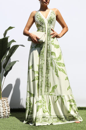 DD8459, PRINTED V NECK MAXI DRESS