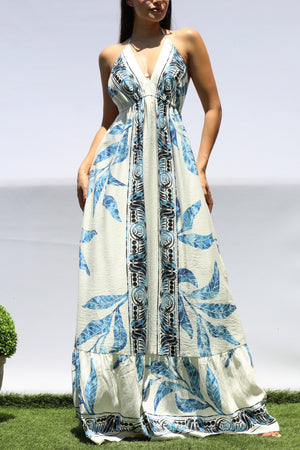 DD8459, PRINTED V NECK MAXI DRESS