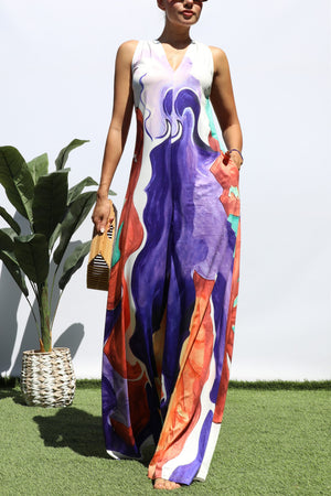 DD8480, PRINTED LOOSE FIT KNIT JUMPSUIT