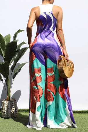 DD8480, PRINTED LOOSE FIT KNIT JUMPSUIT
