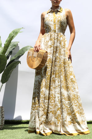 DD8471, PRINTED BUTTON DOWN SHIRT MAXI DRESS