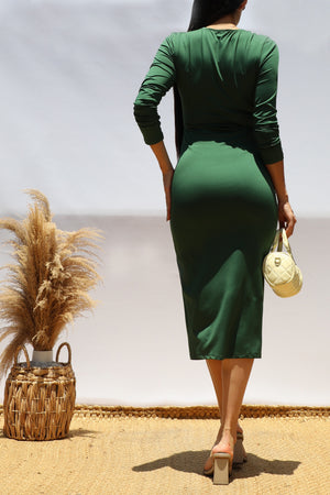 DD8496, Front Twist Venetian Midi Dress