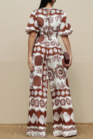 DD7713, Printed Smocked Top and Pants Set