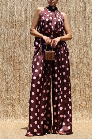 DD8563, Polka Dot Loose Fit Satin Top & Pants Set
