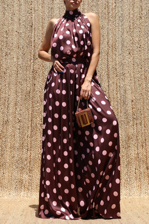 DD8563, Polka Dot Loose Fit Satin Top & Pants Set