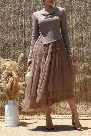 DD8632, Tiered Ruffle Layer Knit Midi Dress