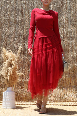 DD8632, Tiered Ruffle Layer Knit Midi Dress