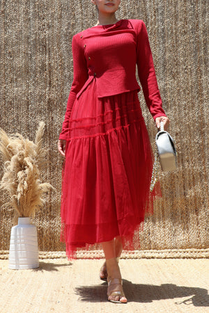 DD8632, Tiered Ruffle Layer Knit Midi Dress