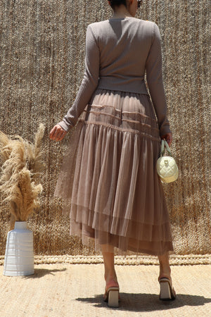 DD8632, Tiered Ruffle Layer Knit Midi Dress