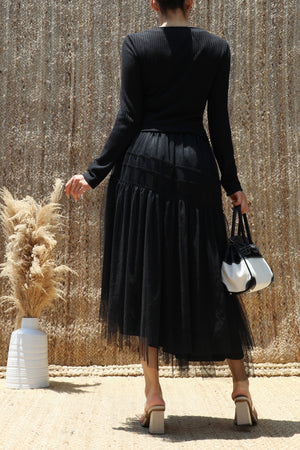 DD8632, Tiered Ruffle Layer Knit Midi Dress