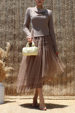 DD8632, Tiered Ruffle Layer Knit Midi Dress