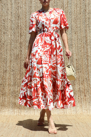 DD8498, Boho Printed Tiered Midi Dress