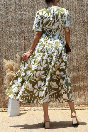 DD8498, Boho Printed Tiered Midi Dress