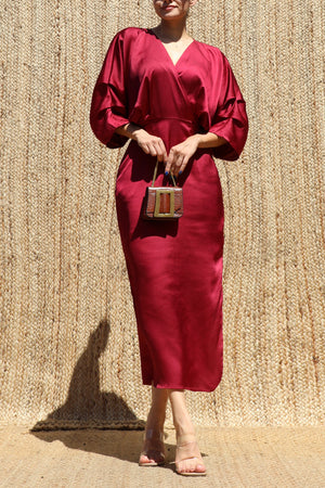 DD8505, Loose Fit Satin Midi Dress