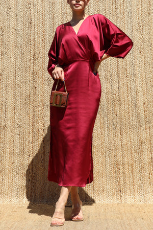 DD8505, Loose Fit Satin Midi Dress