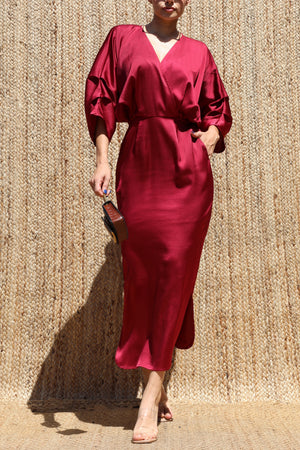 DD8505, Loose Fit Satin Midi Dress