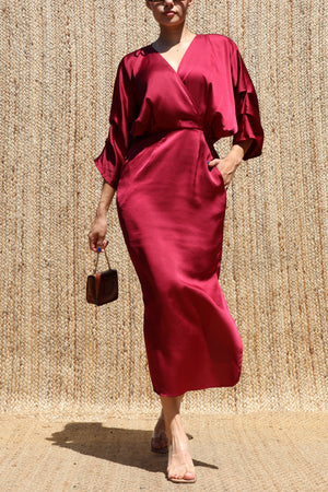 DD8505, Loose Fit Satin Midi Dress