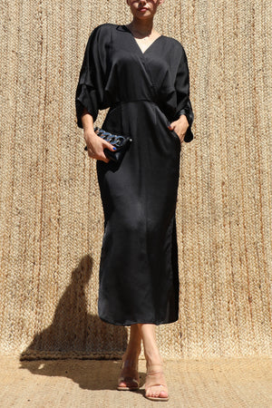 DD8505, Loose Fit Satin Midi Dress