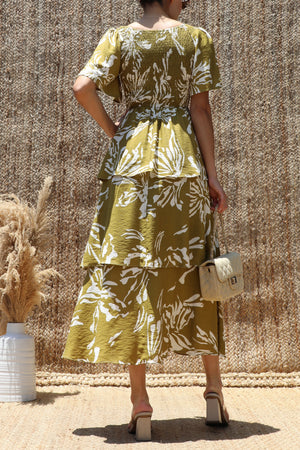 DD8527, Smocked Tiered Midi Dress