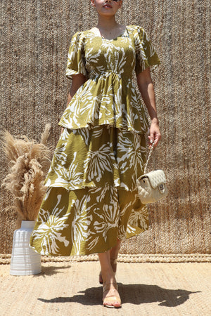 DD8527, Smocked Tiered Midi Dress