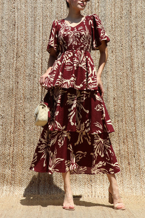 DD8527, Smocked Top Tiered Midi Dress