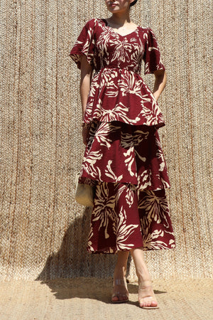 DD8527, Smocked Top Tiered Midi Dress