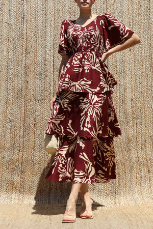 DD8527, Smocked Top Tiered Midi Dress