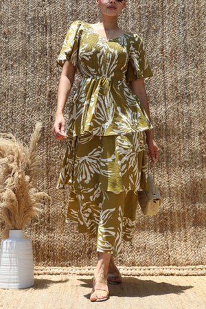 DD8527, Smocked Tiered Midi Dress