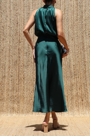 DD8566, Halter Neck Satin Midi Dress