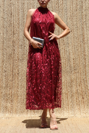 DD8630, Sequin Embroidered Halter Neck Midi Dress