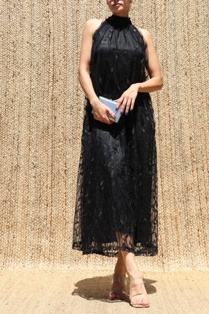 DD8630, Sequin Embroidered Halter Neck Midi Dress