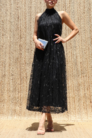DD8630, Sequin Embroidered Halter Neck Midi Dress