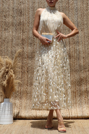 DD8630, Sequin Halter Neck Midi Dress