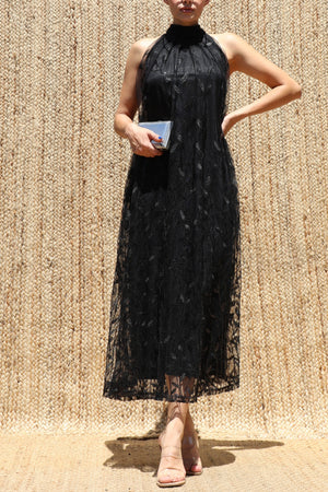 DD8630, Sequin Embroidered Halter Neck Midi Dress