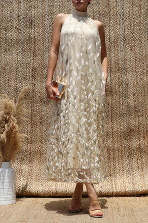 DD8630, Sequin Halter Neck Midi Dress