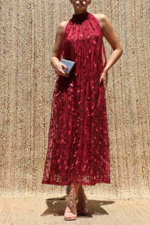 DD8630, Sequin Embroidered Halter Neck Midi Dress