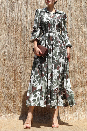 DD7783, Printed Smocked Top Midi Dress